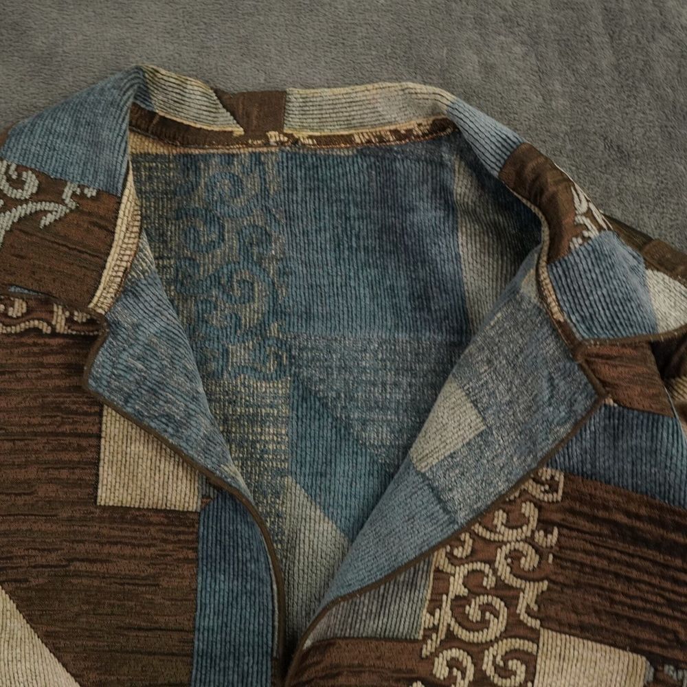 Winding River Jacket 42‎ Brown Blue Patchwork Lagenlook Cottagecore Reversible - Picture 5 of 12